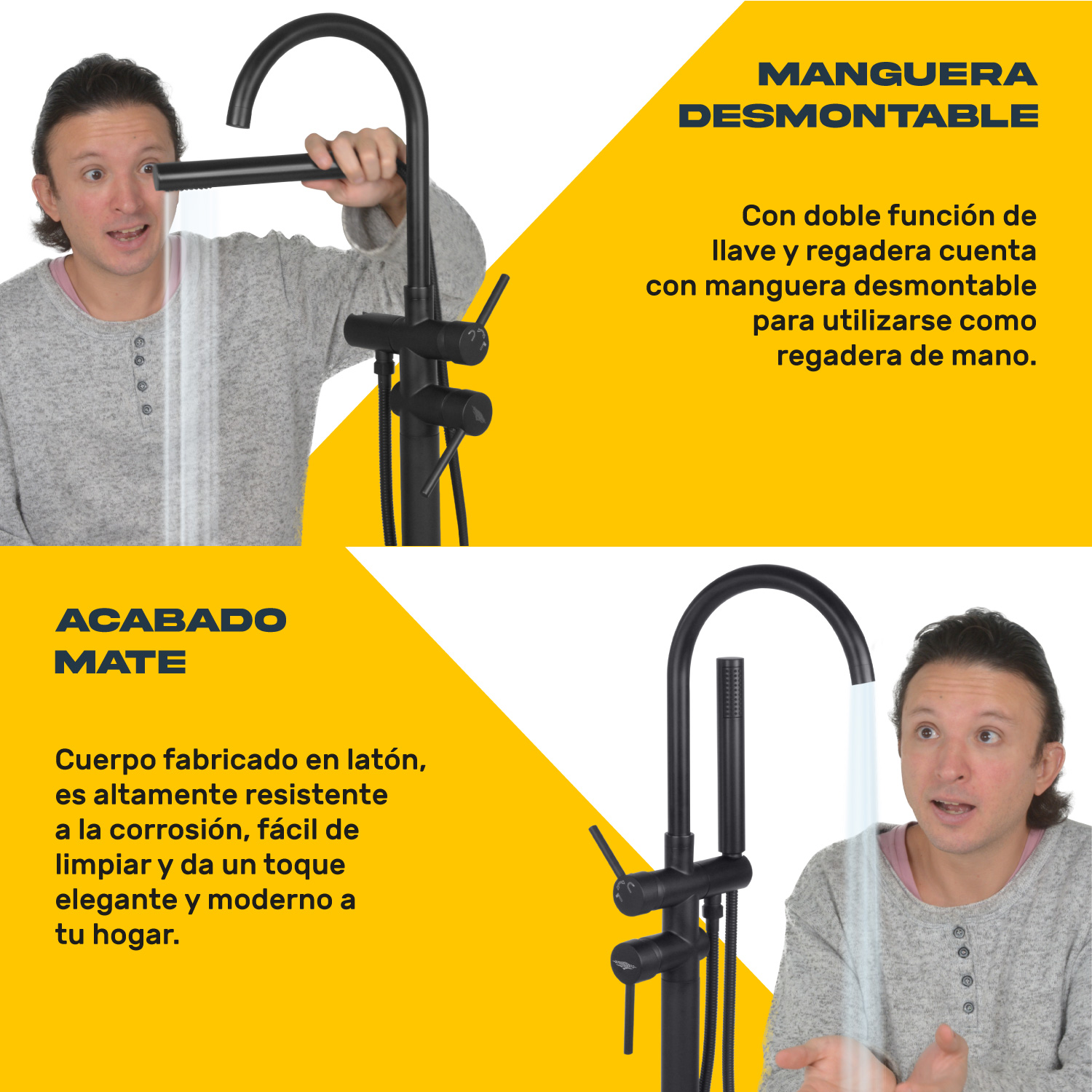 Llave De Piso Tina Grifo Bañera Minimalista Baño Negro