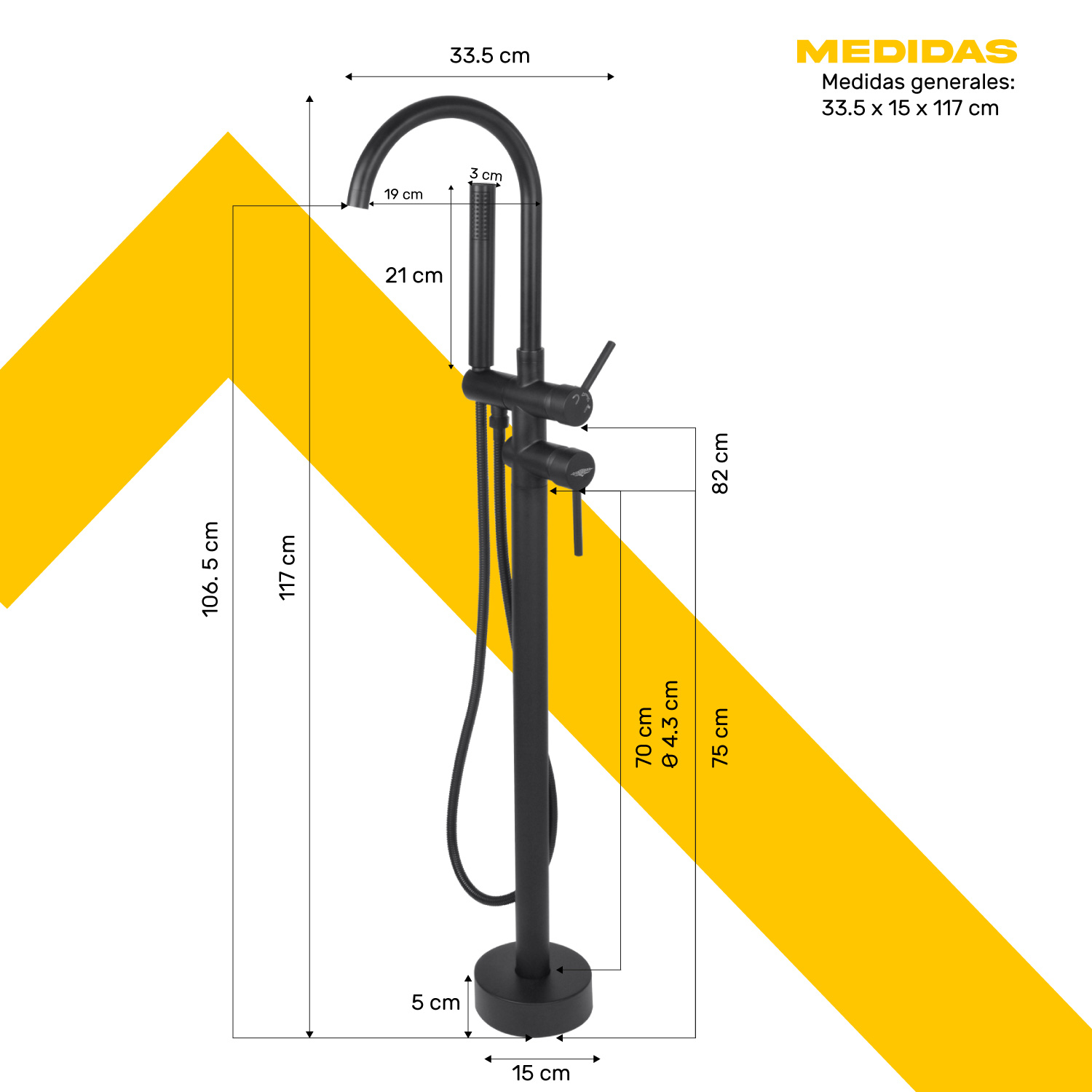 Llave De Piso Tina Grifo Bañera Minimalista Baño Negro