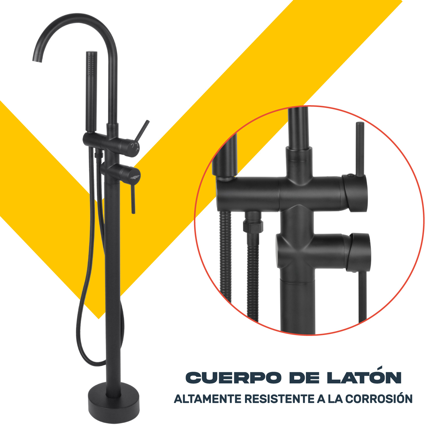 Llave De Piso Tina Grifo Bañera Minimalista Baño Negro