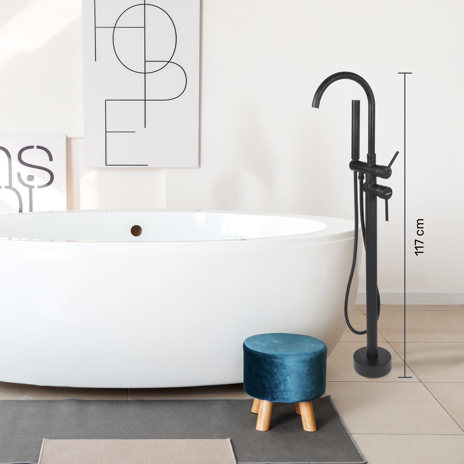 Llave De Piso Tina Grifo Bañera Minimalista Baño Negro