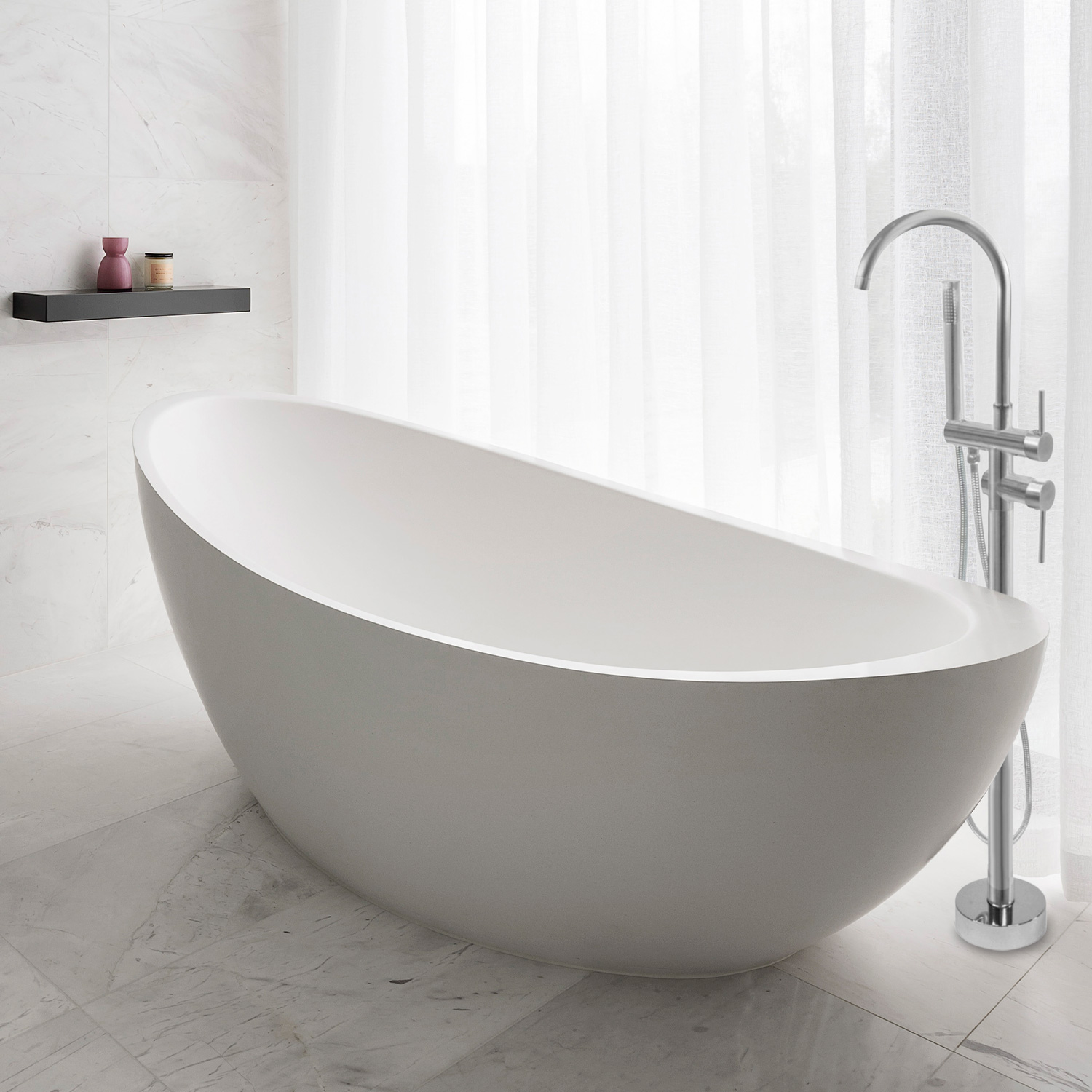 Llave Mezcladora De Piso Bañera Tina Baño Grifo Minimalista Plata