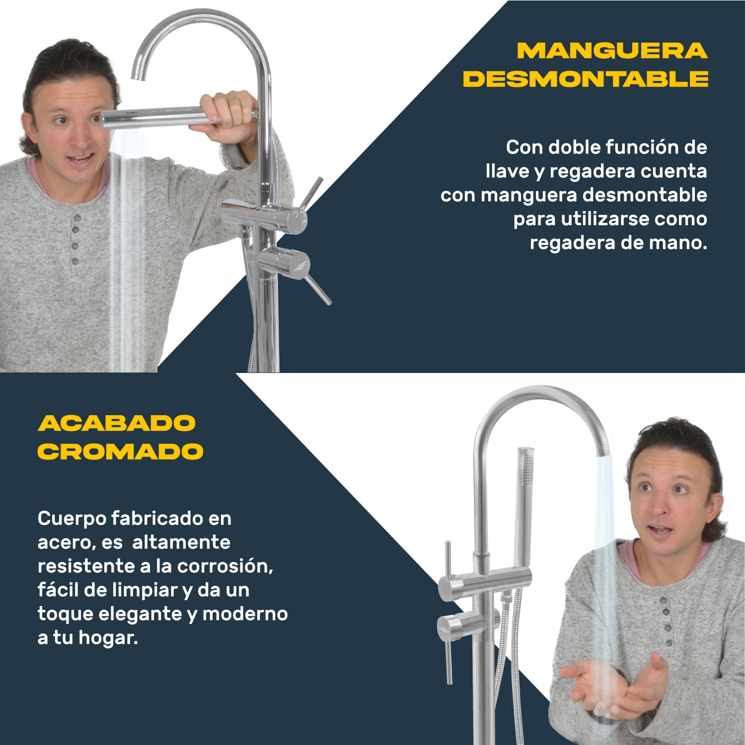 Llave Mezcladora De Piso Bañera Tina Baño Grifo Minimalista Plata