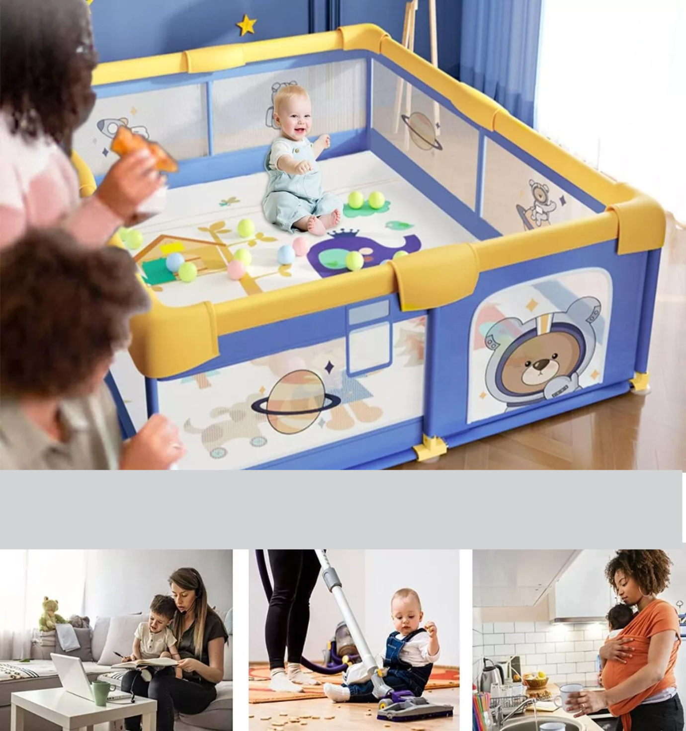 Corral Para Bebes Corralito De Juegos Plegable Con 60 Pelotas.