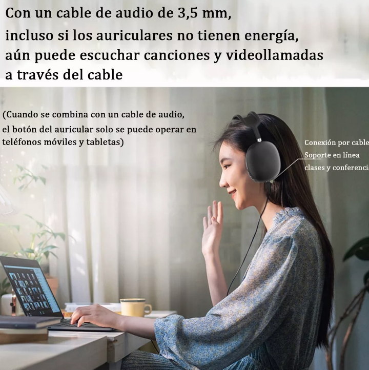Audífonos de diadema inalámbrico y con cancelación de ruido