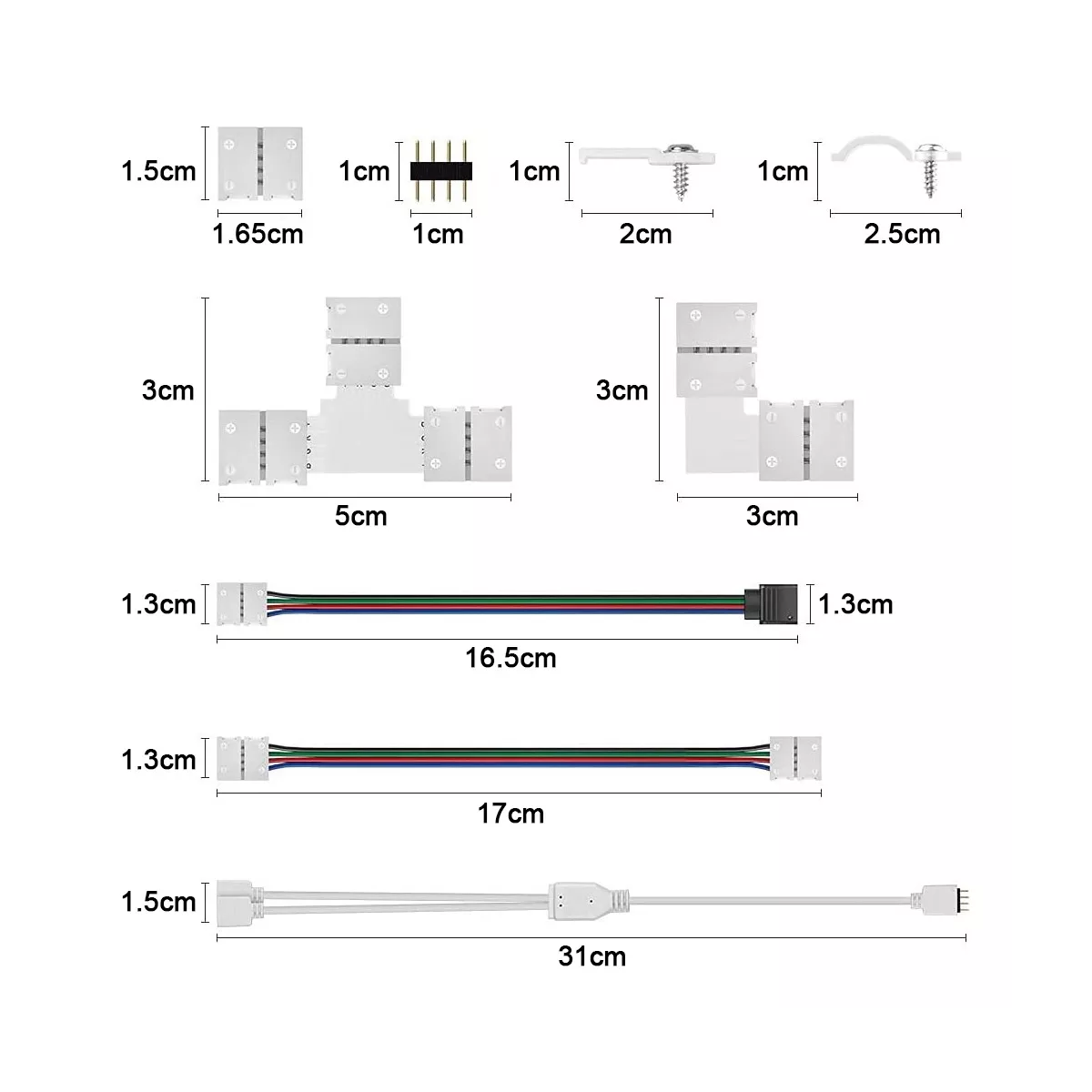Set 95 Pzs Conector Broche Para Unir Tira Led Rgb 4 Pines 10mm