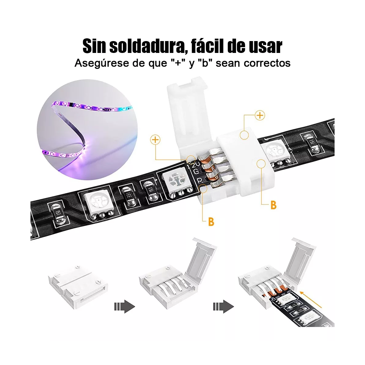 Set 95 Pzs Conector Broche Para Unir Tira Led Rgb 4 Pines 10mm