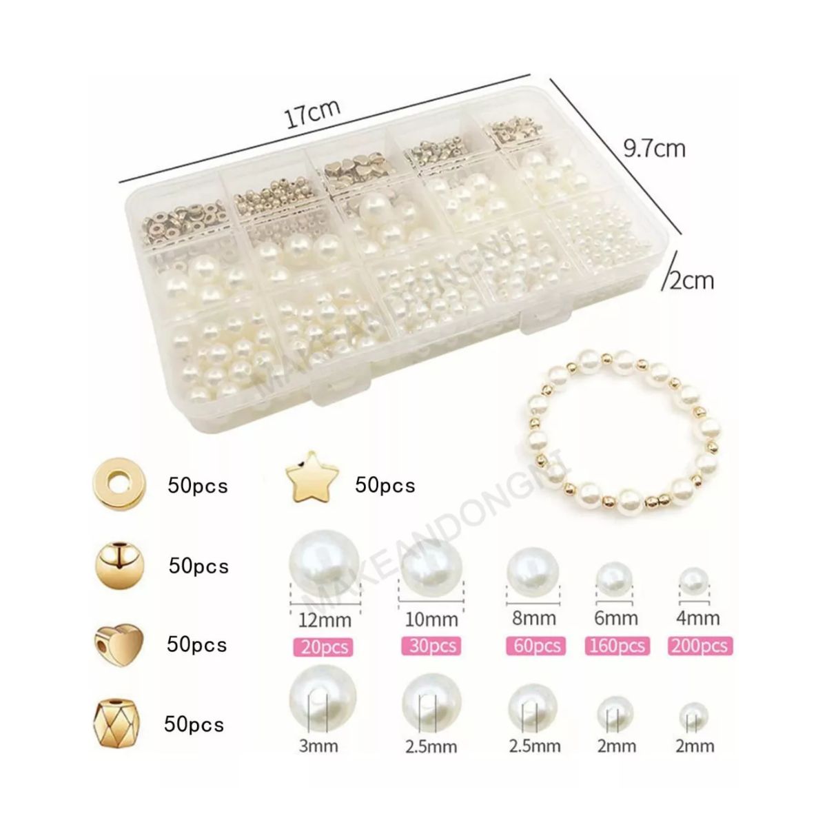 720pcs Cuentas De Perlas Para Pulseras, Joyas, Collares aperlados/dorados