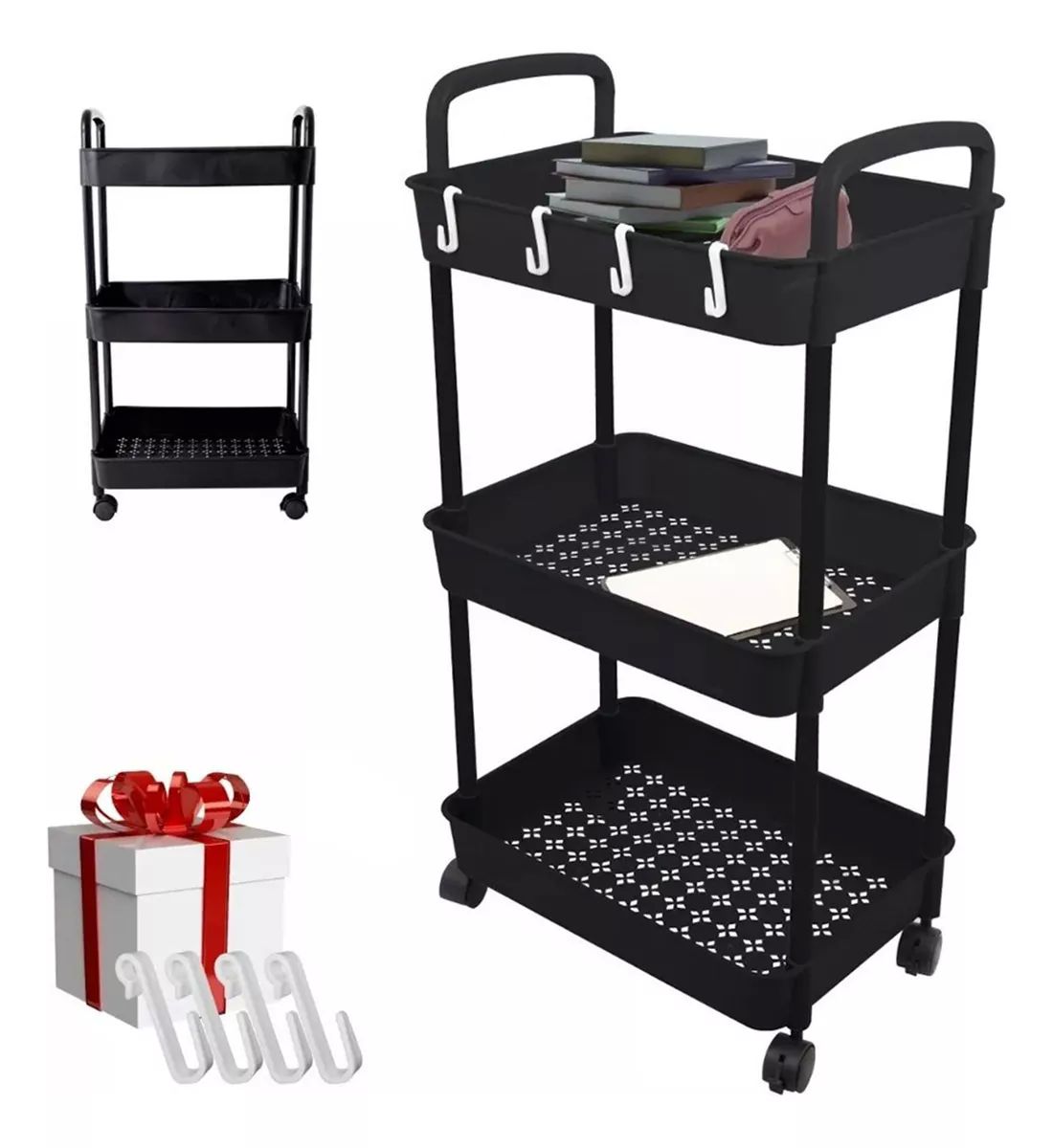 Carrito Auxiliar Estetica Organizador Multiusos 3 Niveles color NEGRO