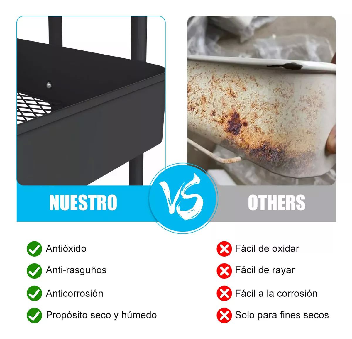 Carrito Auxiliar Estetica Organizador Multiusos 3 Niveles color NEGRO