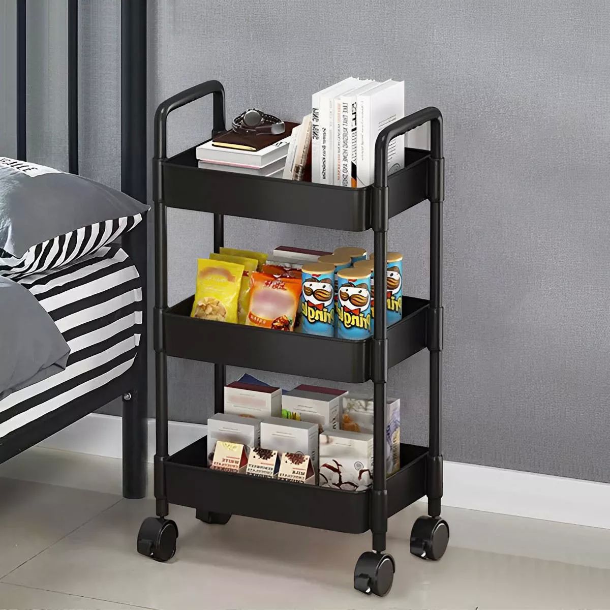 Carrito Auxiliar Estetica Organizador Multiusos 3 Niveles color NEGRO