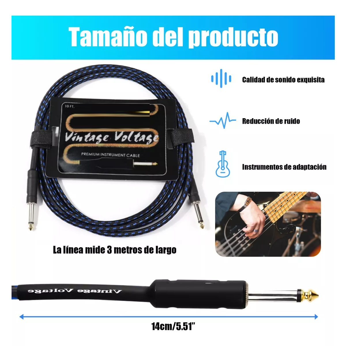 Cable Guitarra De Instrumento Eléctrico Amplificador De Bajo