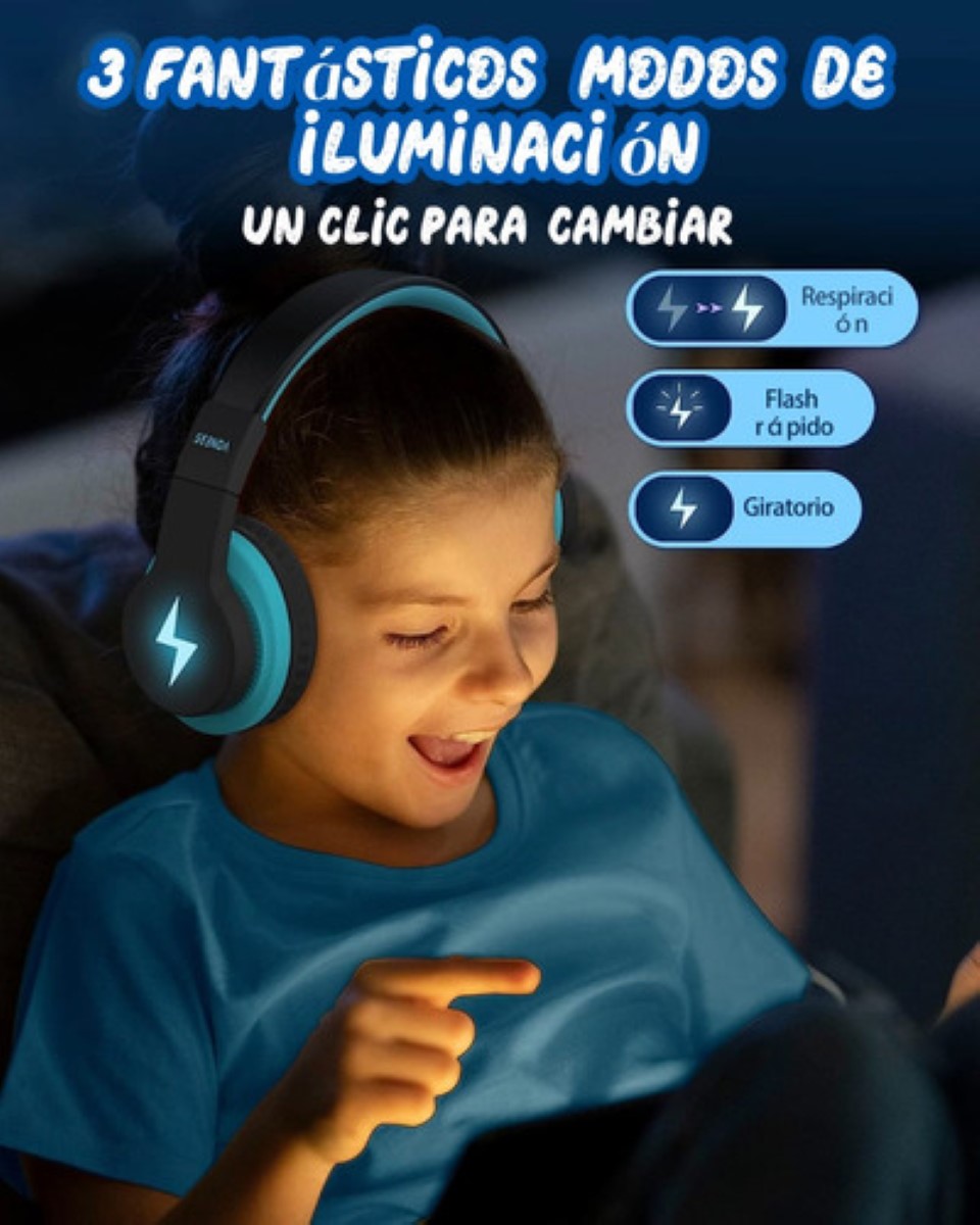 Auriculares Bluetooth Diadema Inalámbricos 45h Para Niños Azuil/Negro