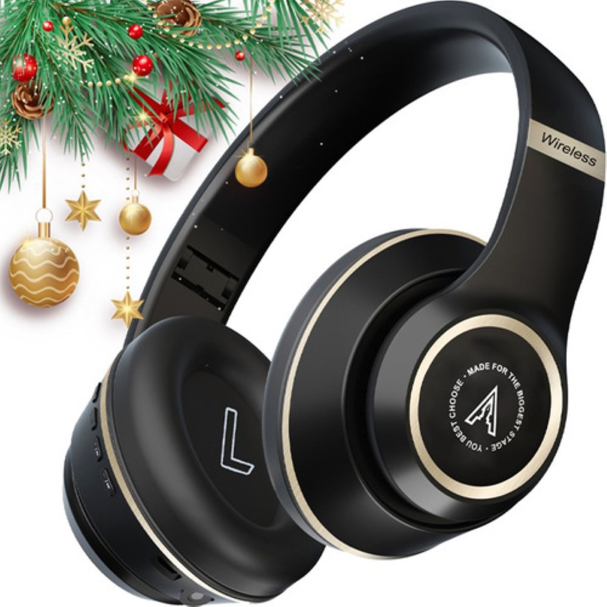 Audifonos De Diadema Inalambricos Bluetooth Plegable Con Mic Negro/Dorado