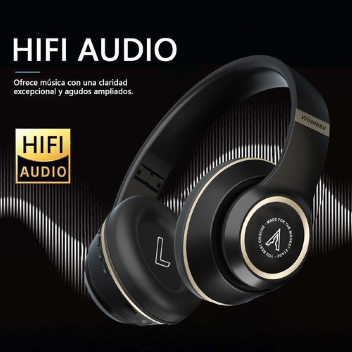 Audifonos De Diadema Inalambricos Bluetooth Plegable Con Mic Negro/Dorado