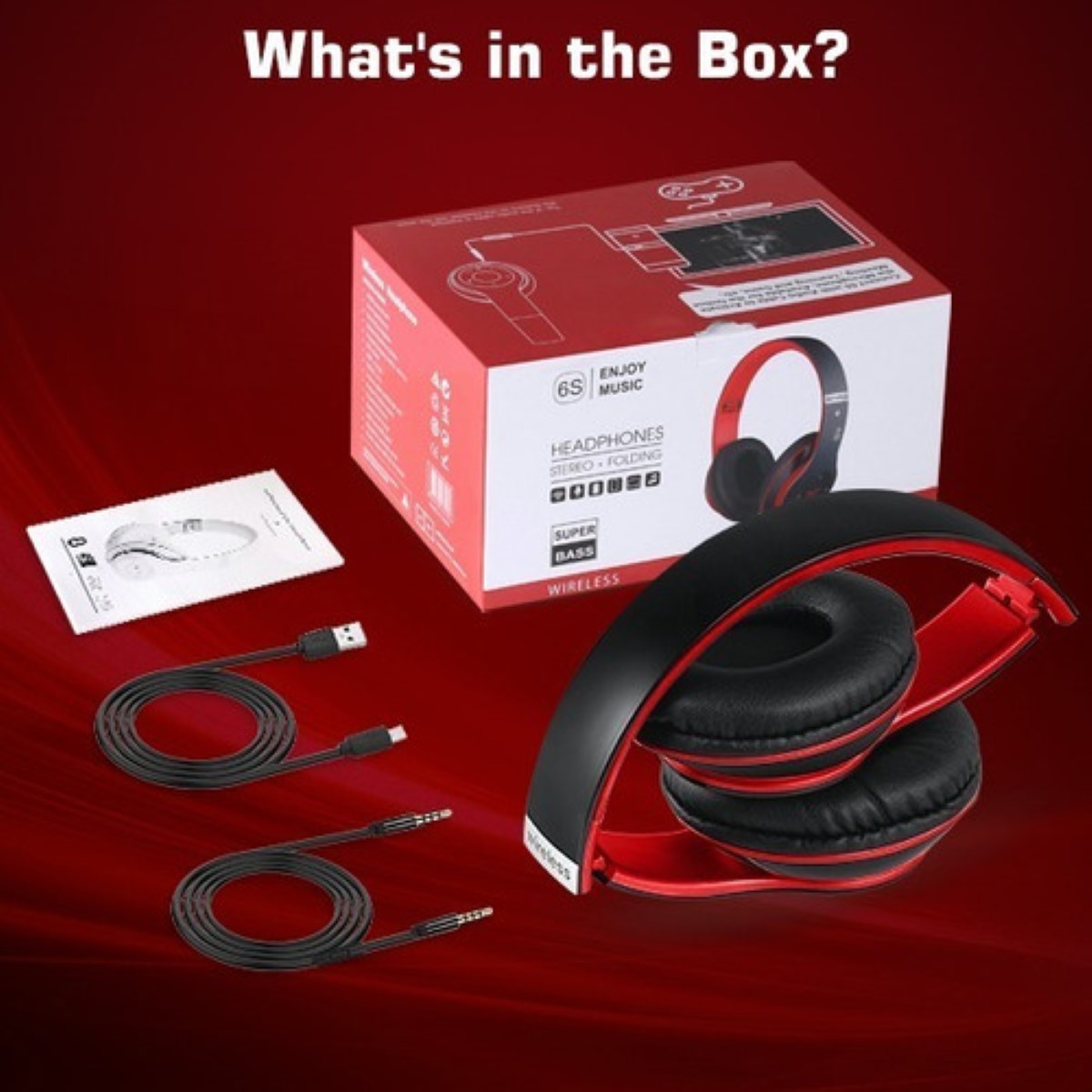 Audifonos Bluetooth Diadema Inalámbrico Y Con Cable Com Mic Negro/Rojo