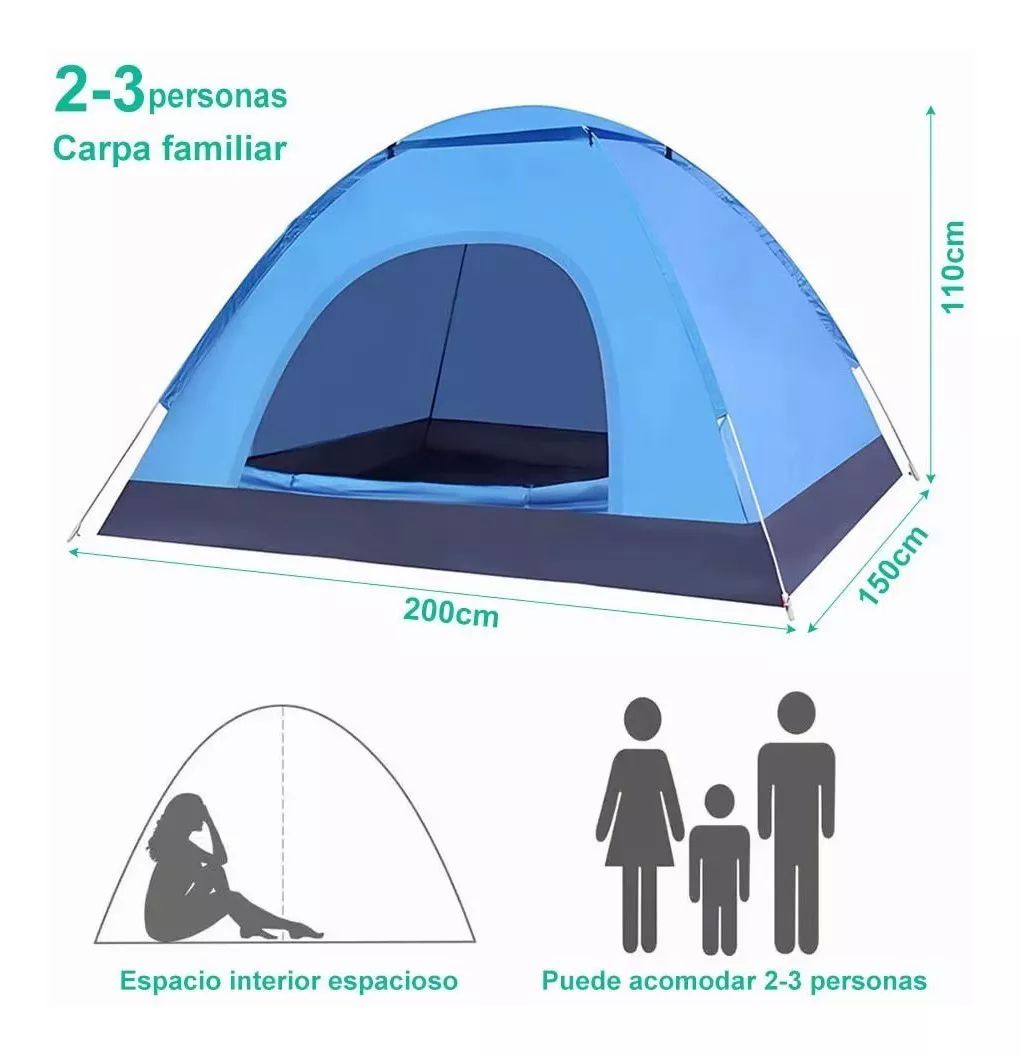 Tiendas Casa Campaña 3 Personas/gran Espacio /fácil Instalar color AZUL