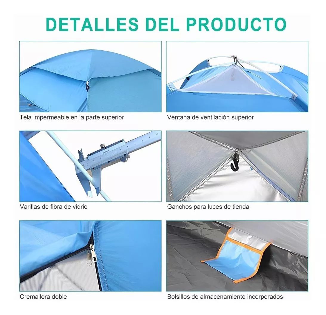 Tiendas Casa Campaña 3 Personas/gran Espacio /fácil Instalar color AZUL