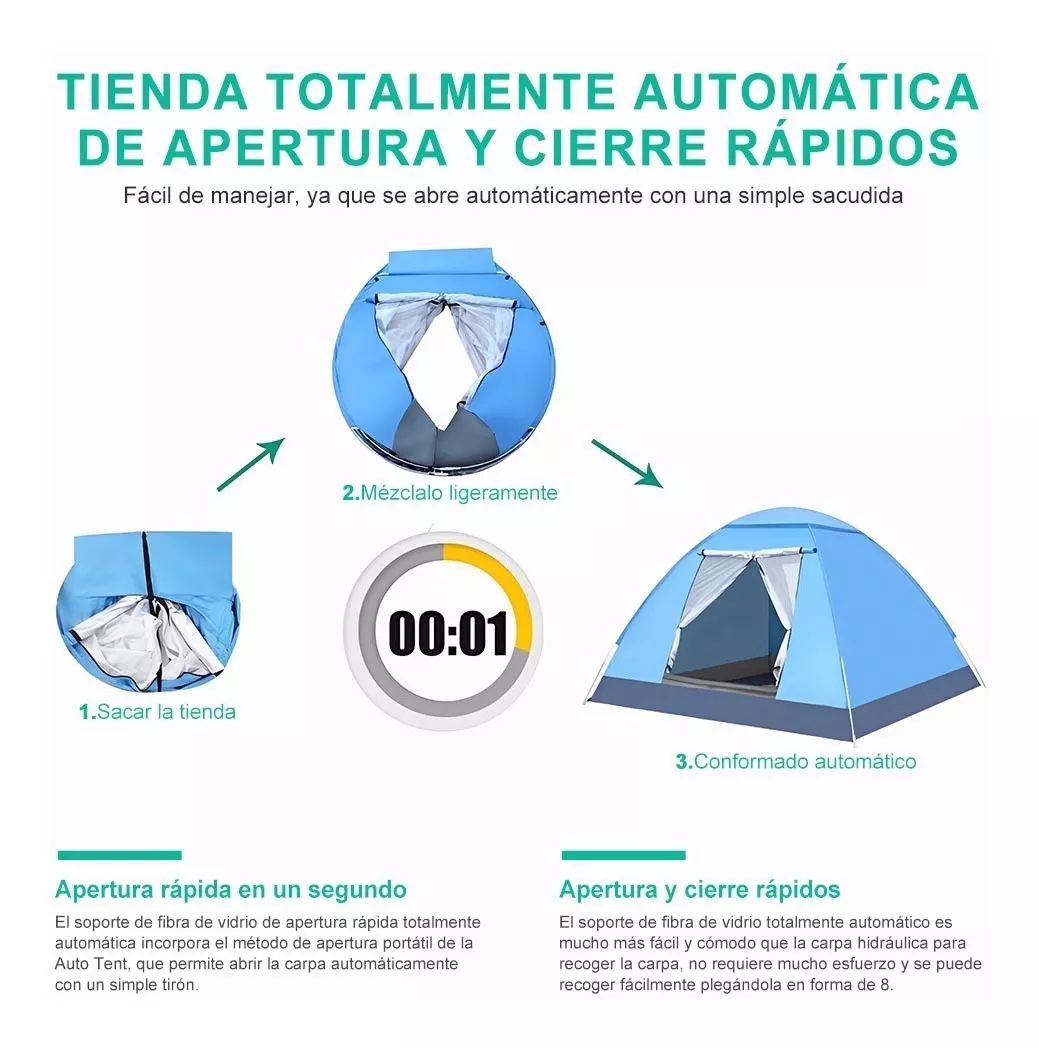 Tiendas Casa Campaña 3 Personas/gran Espacio /fácil Instalar color AZUL