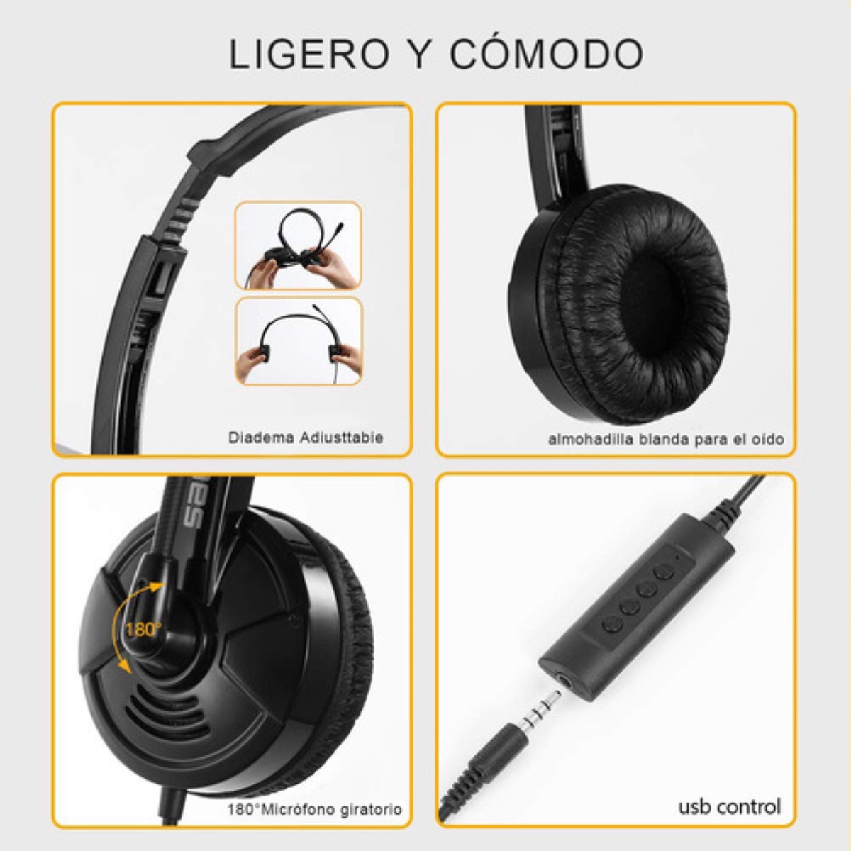 Audífonos Alámbricos Gamer Diadema Call Center Con Micrófono Negro