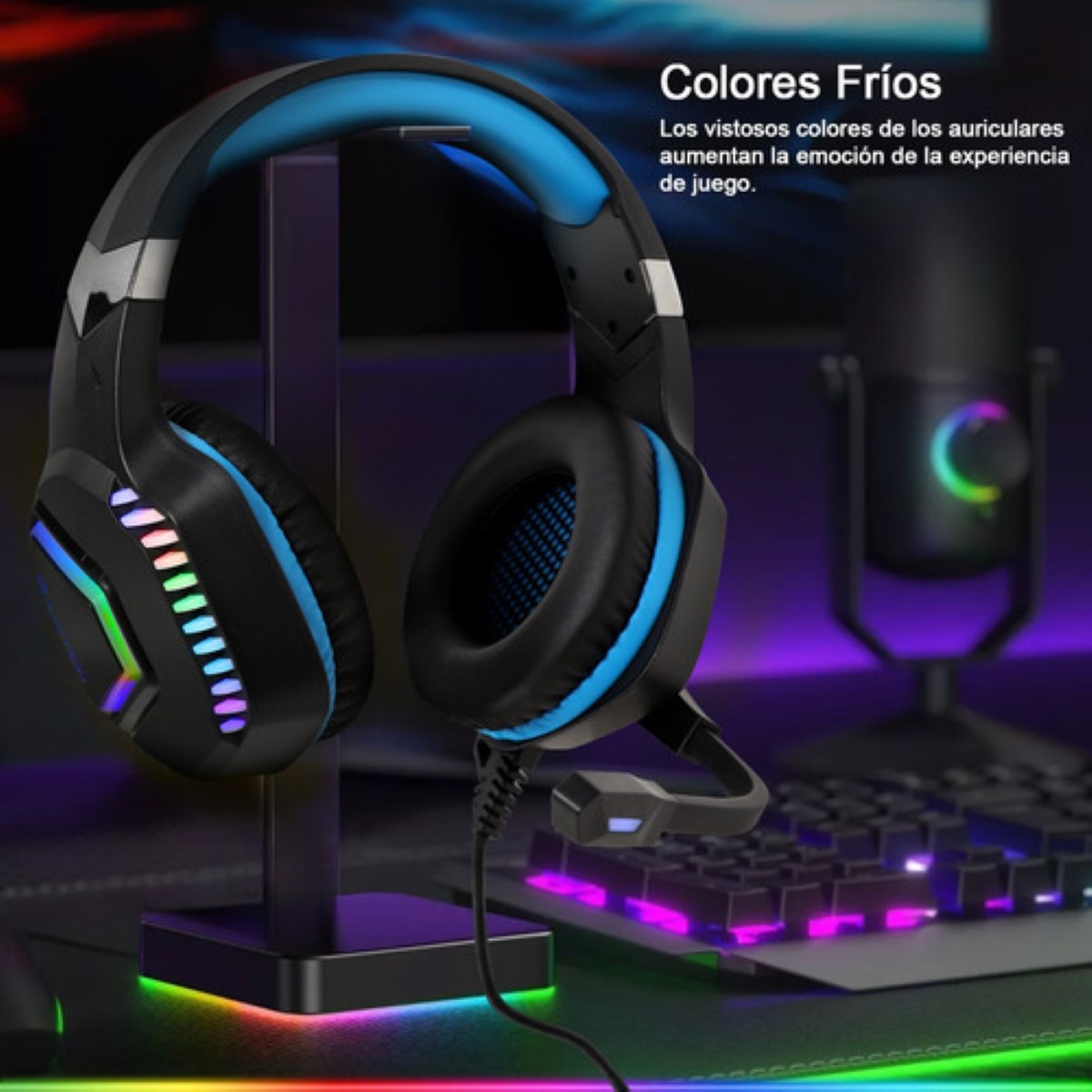 Audífonos Gamer Alámbricos Diadema Con Juegos Mic Negro/Luz Azul