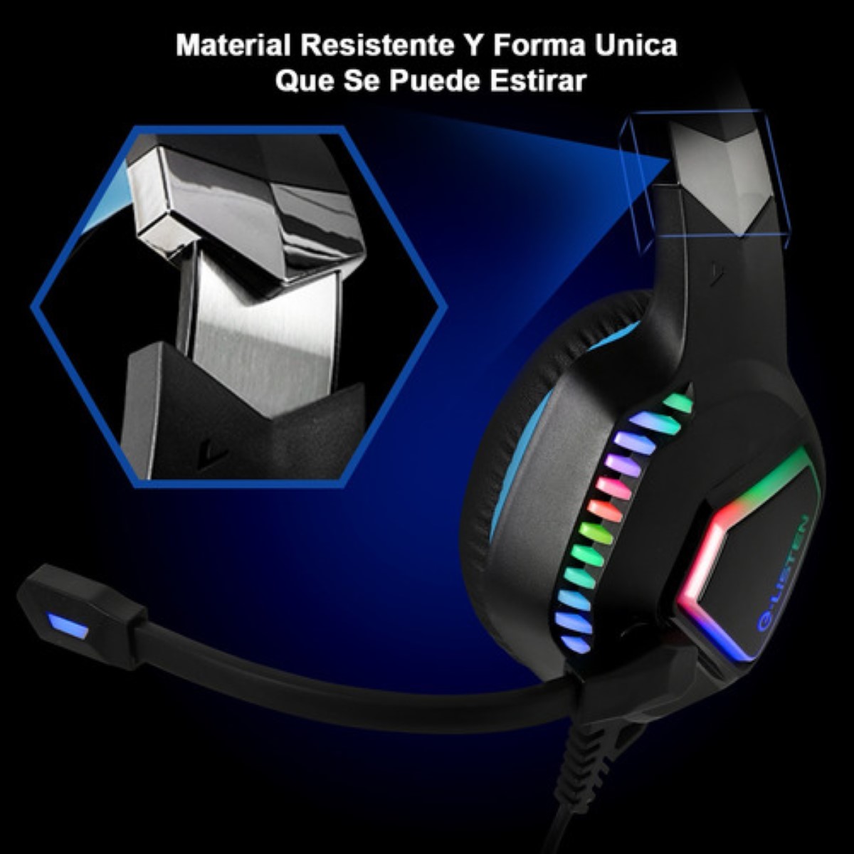 Audífonos Gamer Alámbricos Diadema Con Juegos Mic Negro/Luz Azul