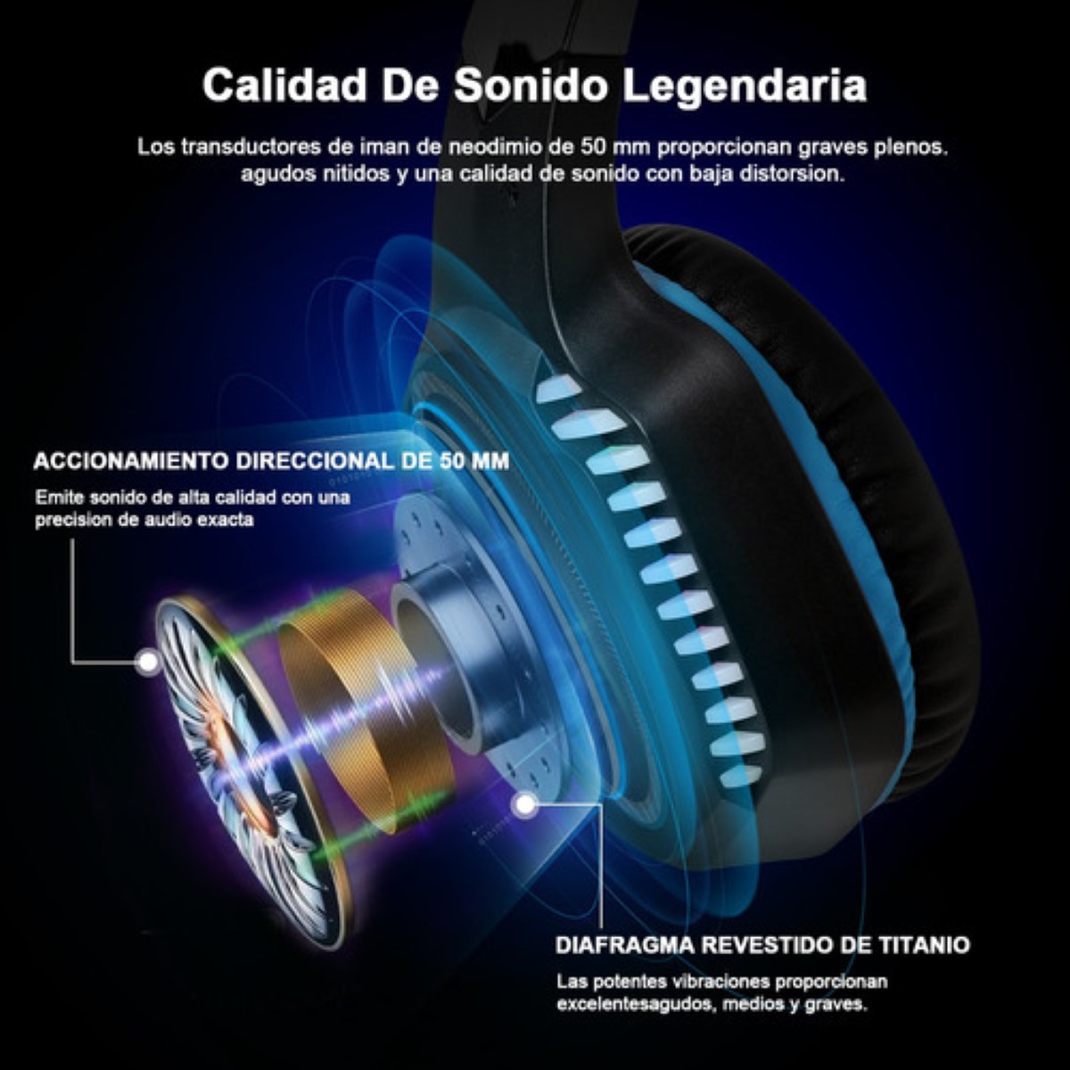 Audífonos Gamer Alámbricos Diadema Con Juegos Mic Negro/Luz Azul