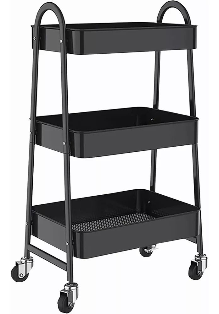 Carrito Organizador Multiusos 3 Niveles Con 360 Metal Ruedas color NEGRO