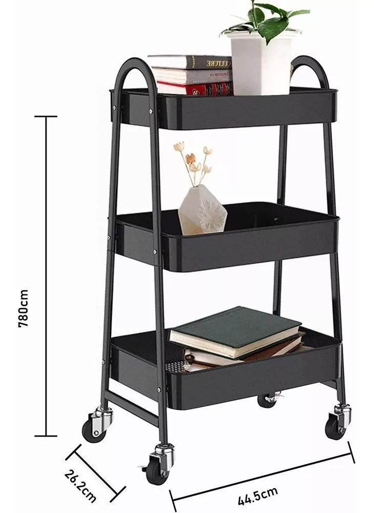 Carrito Organizador Multiusos 3 Niveles Con 360 Metal Ruedas color NEGRO