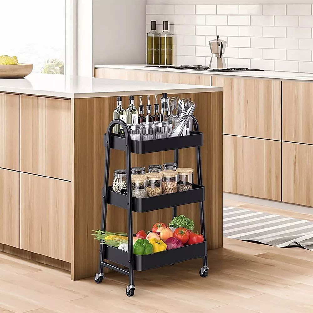 Carrito Organizador Multiusos 3 Niveles Con 360 Metal Ruedas color NEGRO