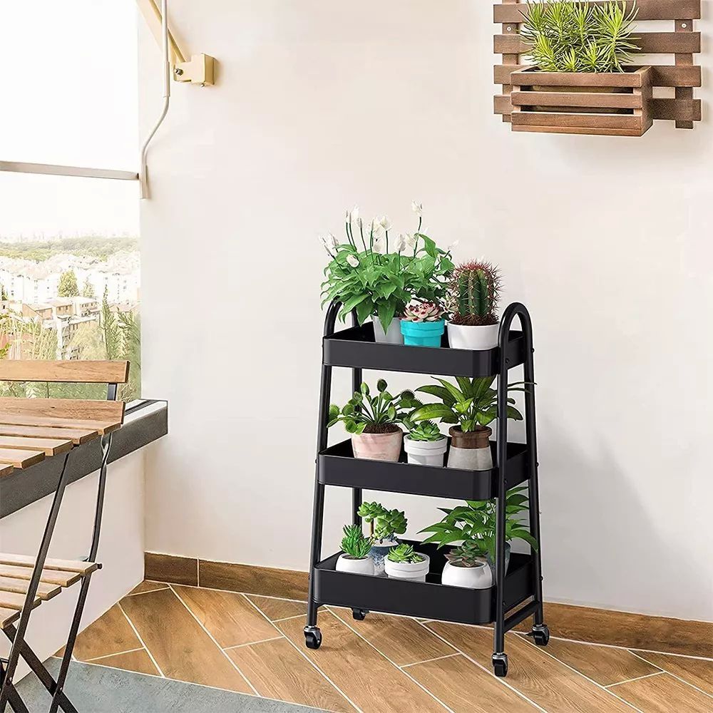 Carrito Organizador Multiusos 3 Niveles Con 360 Metal Ruedas color NEGRO