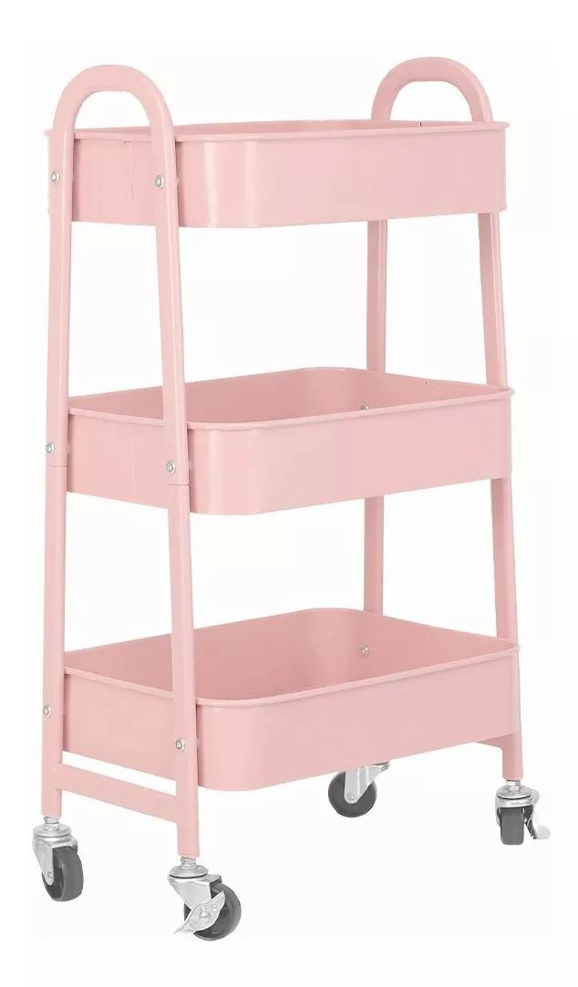 Carrito Organizador Multiusos 3 Niveles Con 360 Metal Ruedas color ROSA