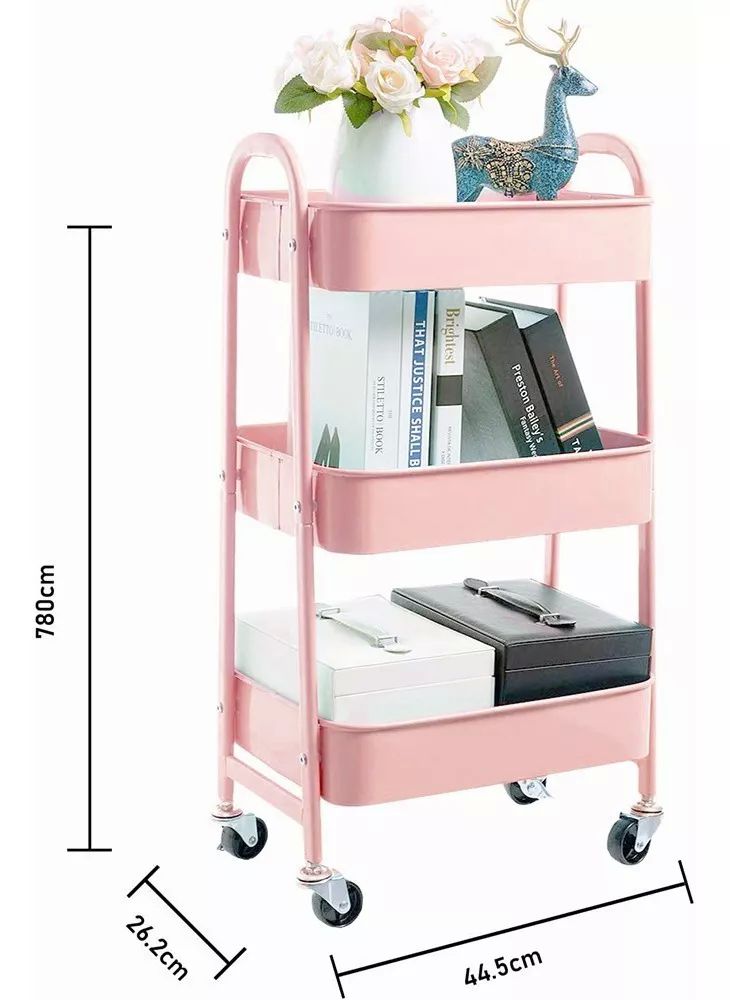 Carrito Organizador Multiusos 3 Niveles Con 360 Metal Ruedas color ROSA