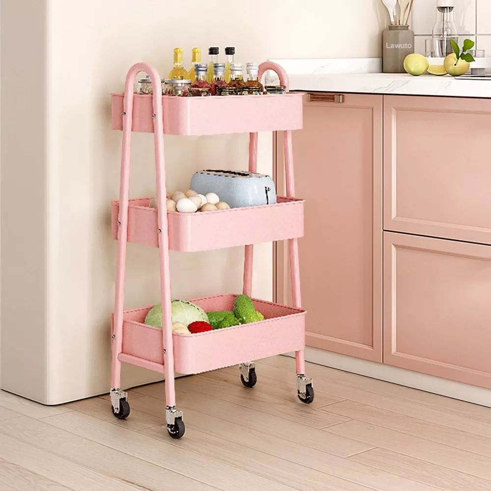 Carrito Organizador Multiusos 3 Niveles Con 360 Metal Ruedas color ROSA