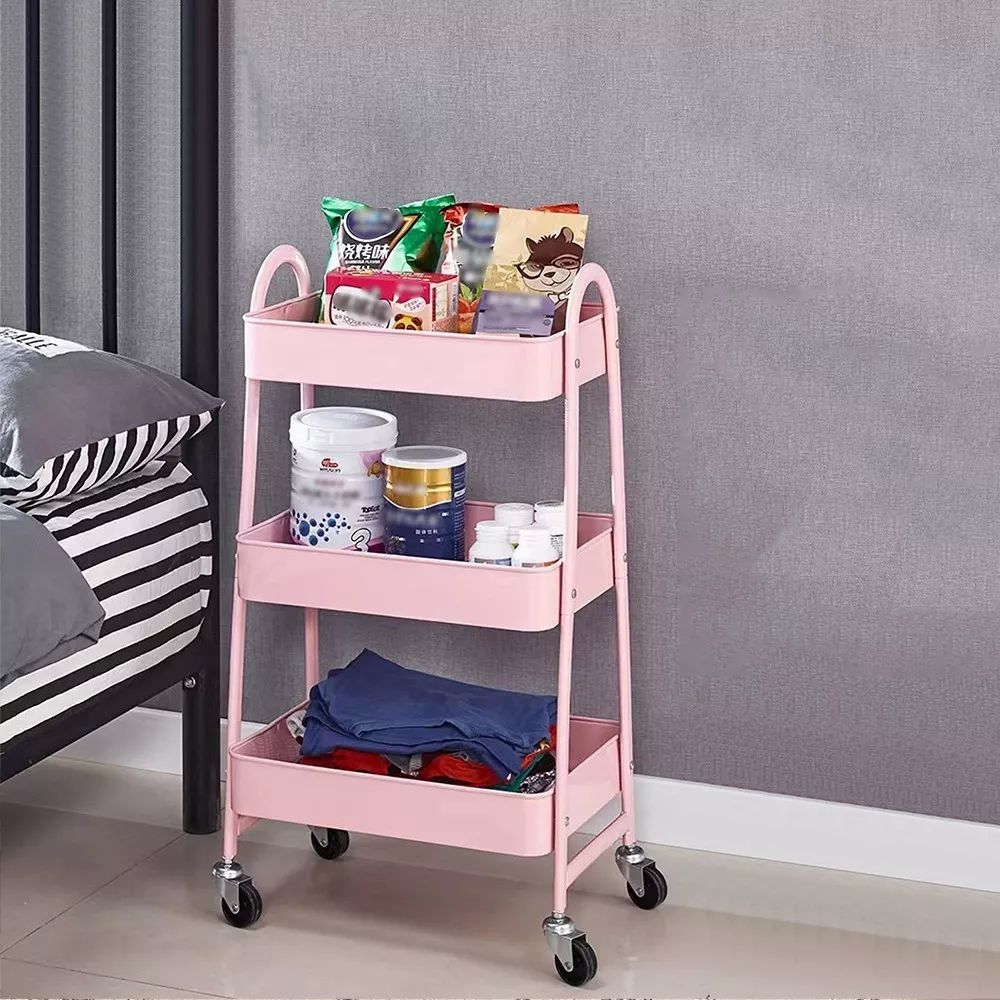 Carrito Organizador Multiusos 3 Niveles Con 360 Metal Ruedas color ROSA