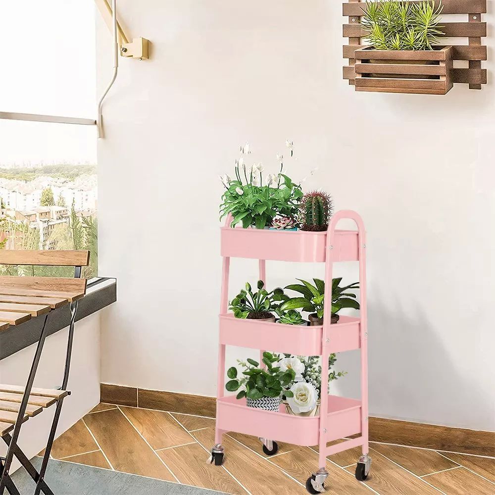 Carrito Organizador Multiusos 3 Niveles Con 360 Metal Ruedas color ROSA
