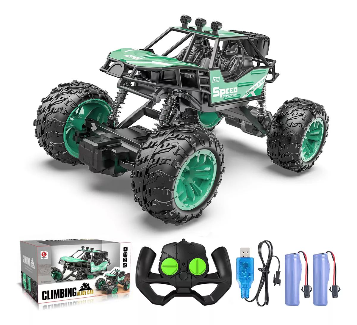 Carros Control Remoto Escalada Juguetes Para Niños + 2 Pilas color VERDE