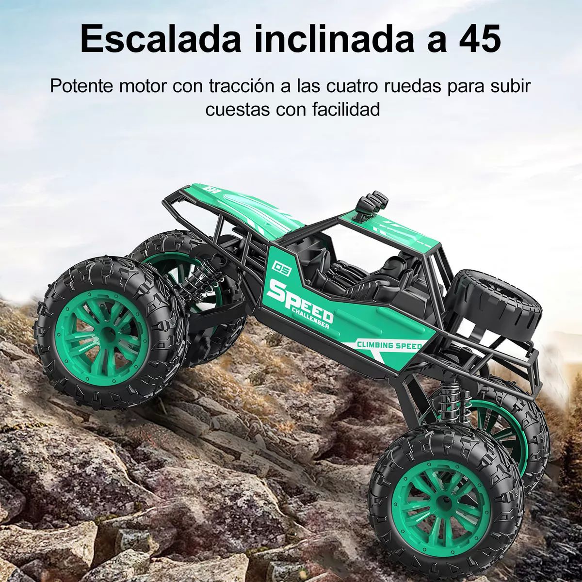 Carros Control Remoto Escalada Juguetes Para Niños + 2 Pilas color VERDE