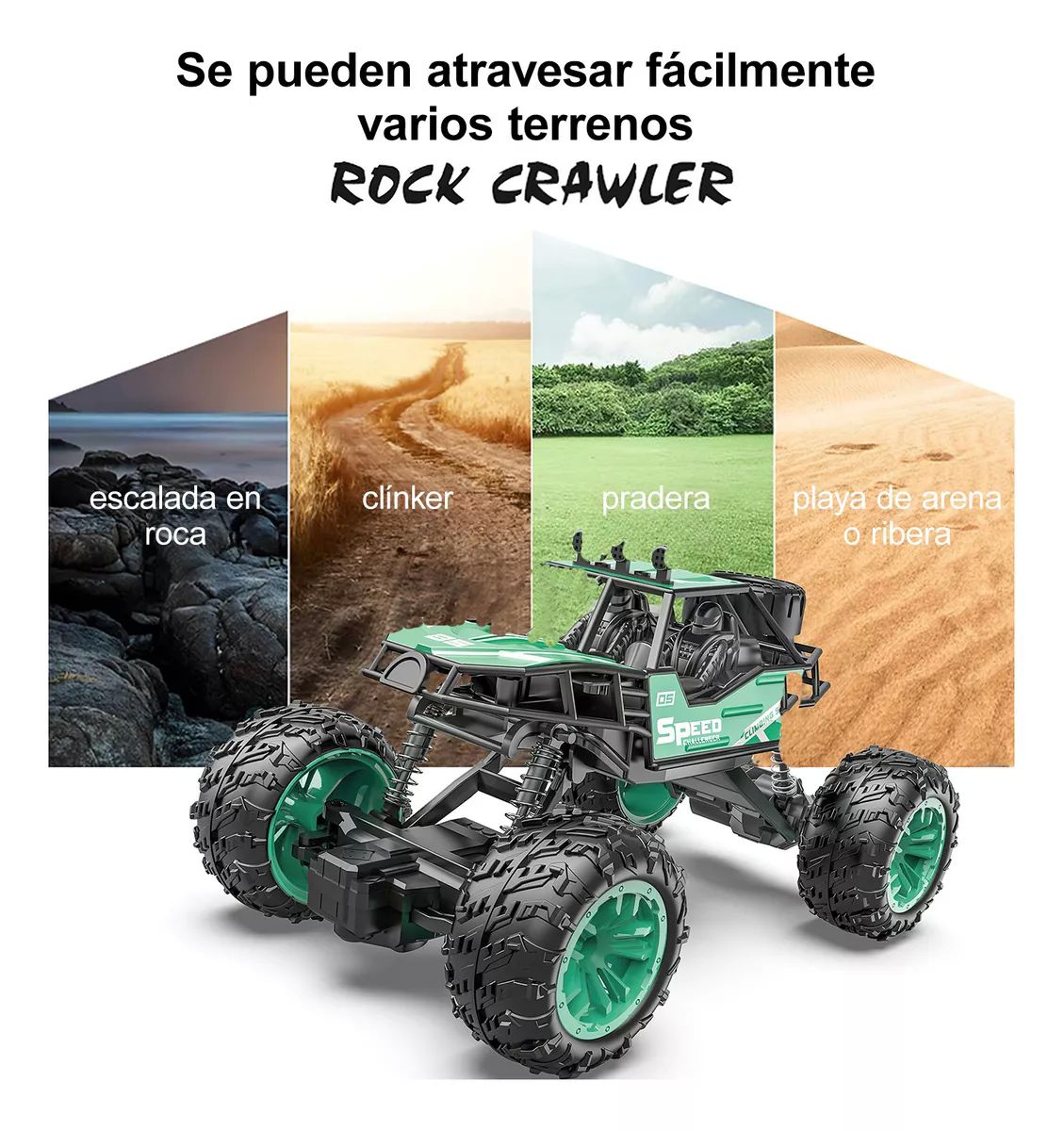 Carros Control Remoto Escalada Juguetes Para Niños + 2 Pilas color VERDE