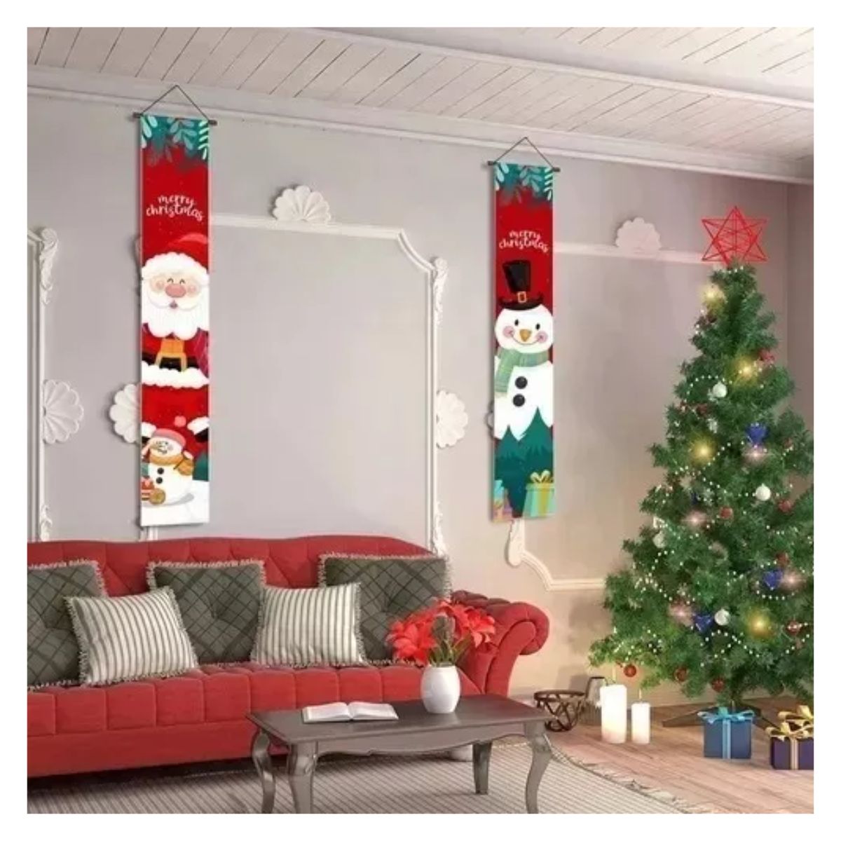 Banner De Navidad Decoración 180 cm x 30 cm, Rojo