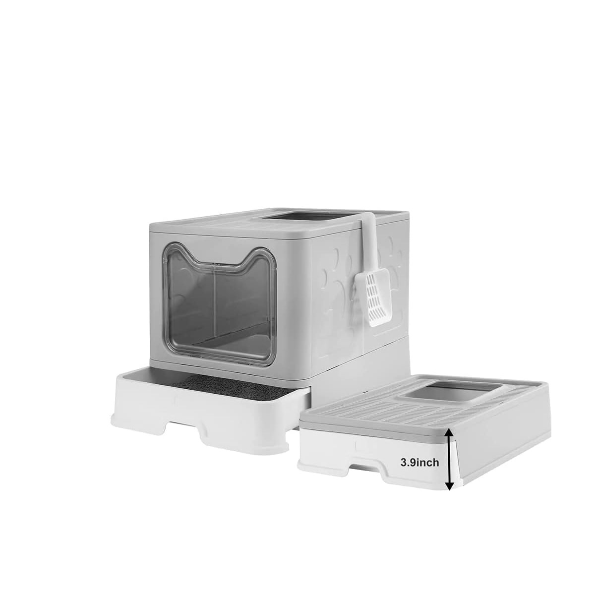 Caja De Arena Plegable Portátil Para Gatos Filtro Sanitario Gris