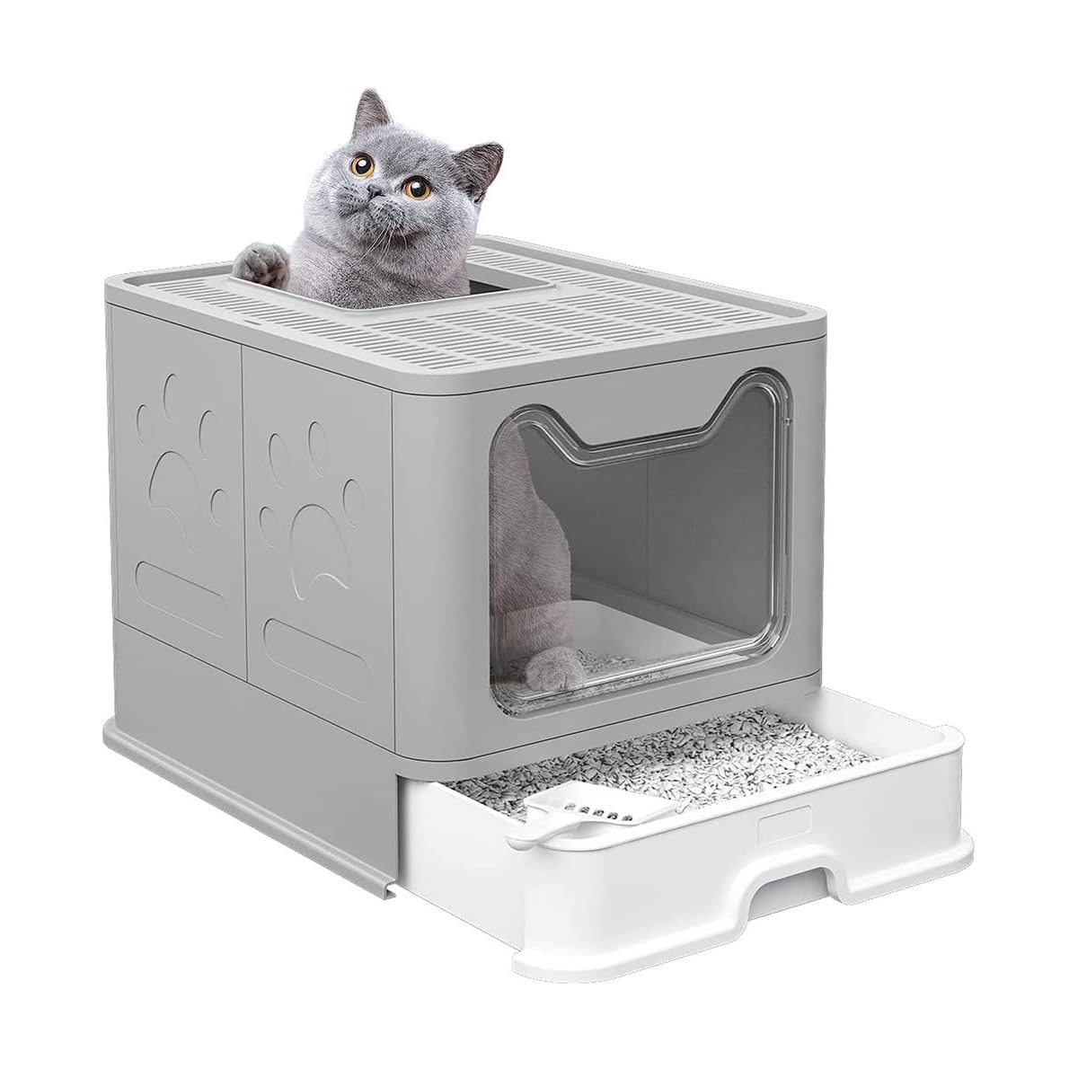 Caja De Arena Plegable Portátil Para Gatos Filtro Sanitario Gris