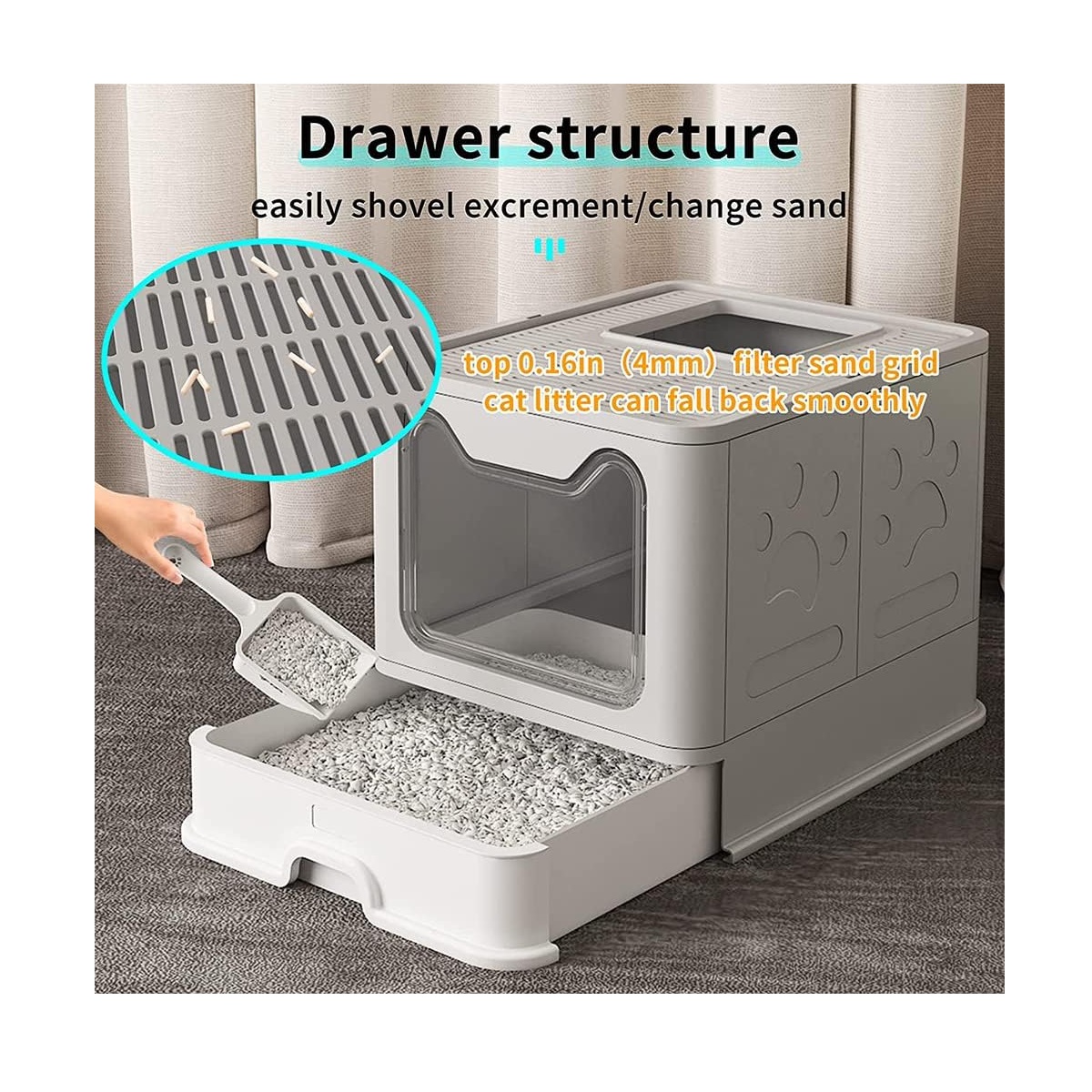 Caja De Arena Plegable Portátil Para Gatos Filtro Sanitario Gris