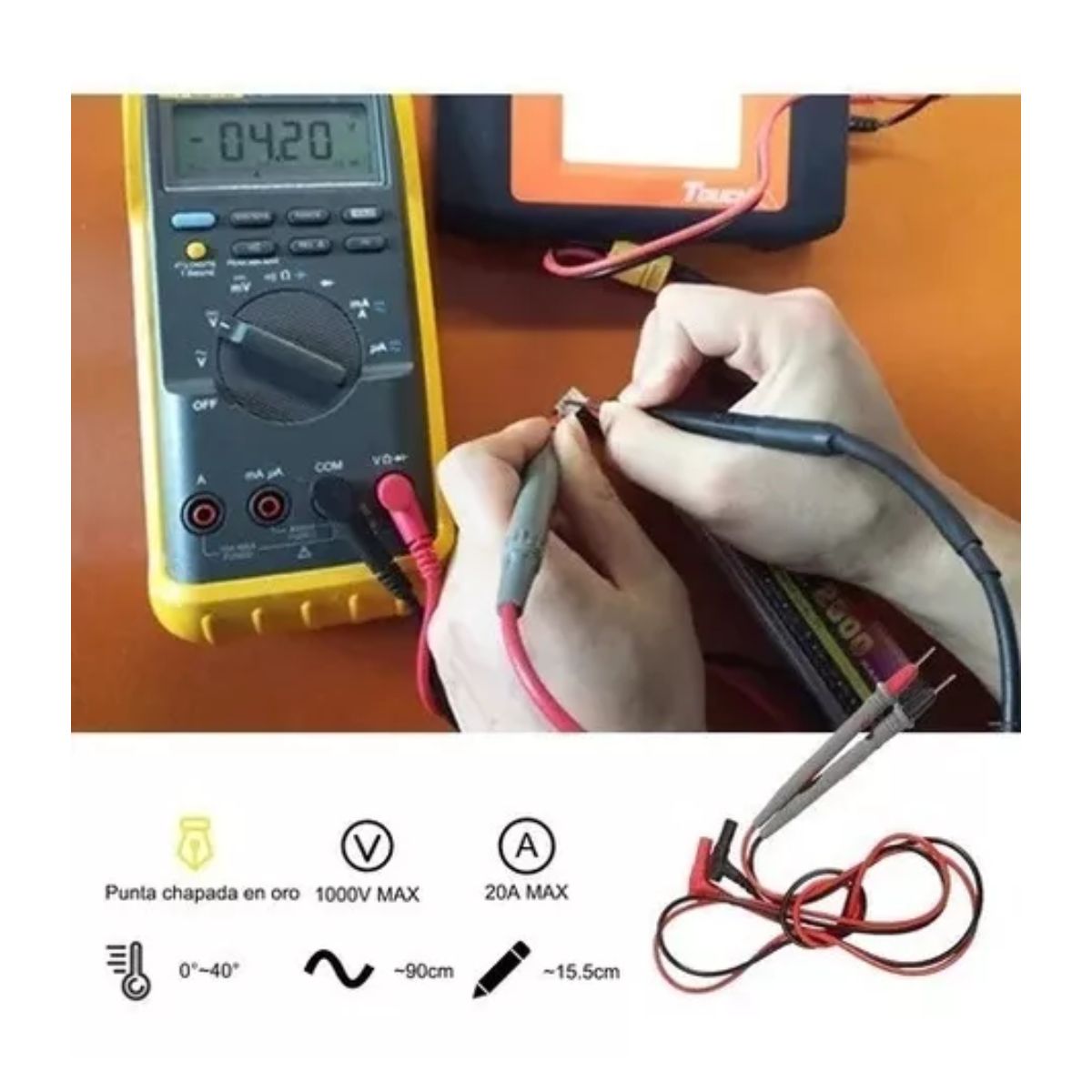 Kit Punta Multimetro Digital Prueba Cable Universal 20amp Gris/Negro/Rojo