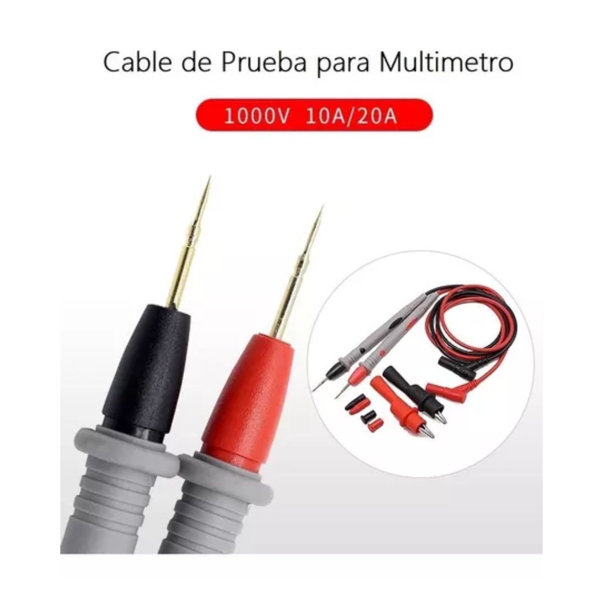 Kit Punta Multimetro Digital Prueba Cable Universal 20amp Gris/Negro/Rojo