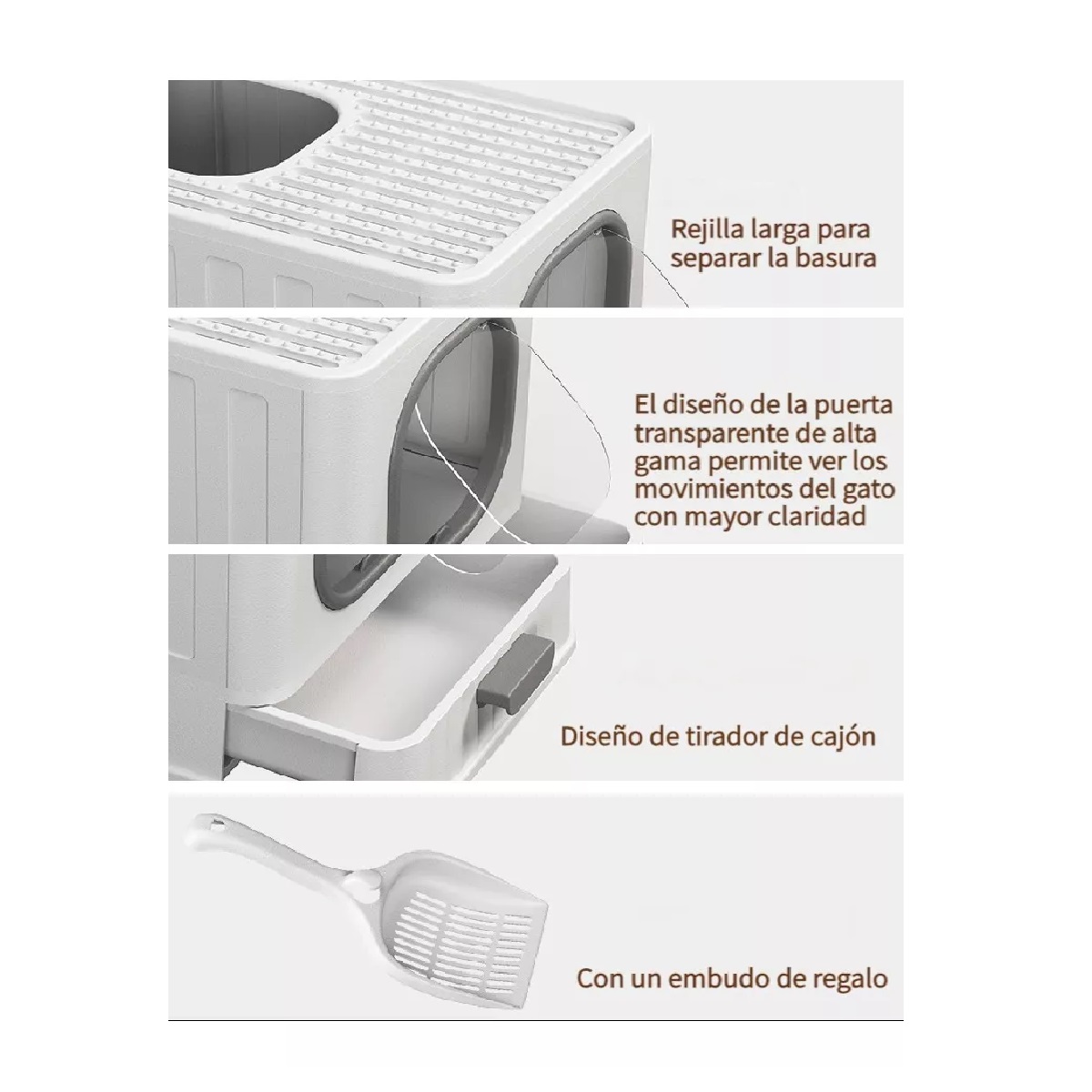 Caja De Arena Plegable Portátil Para Gatos Grande,con Embudo Blanco