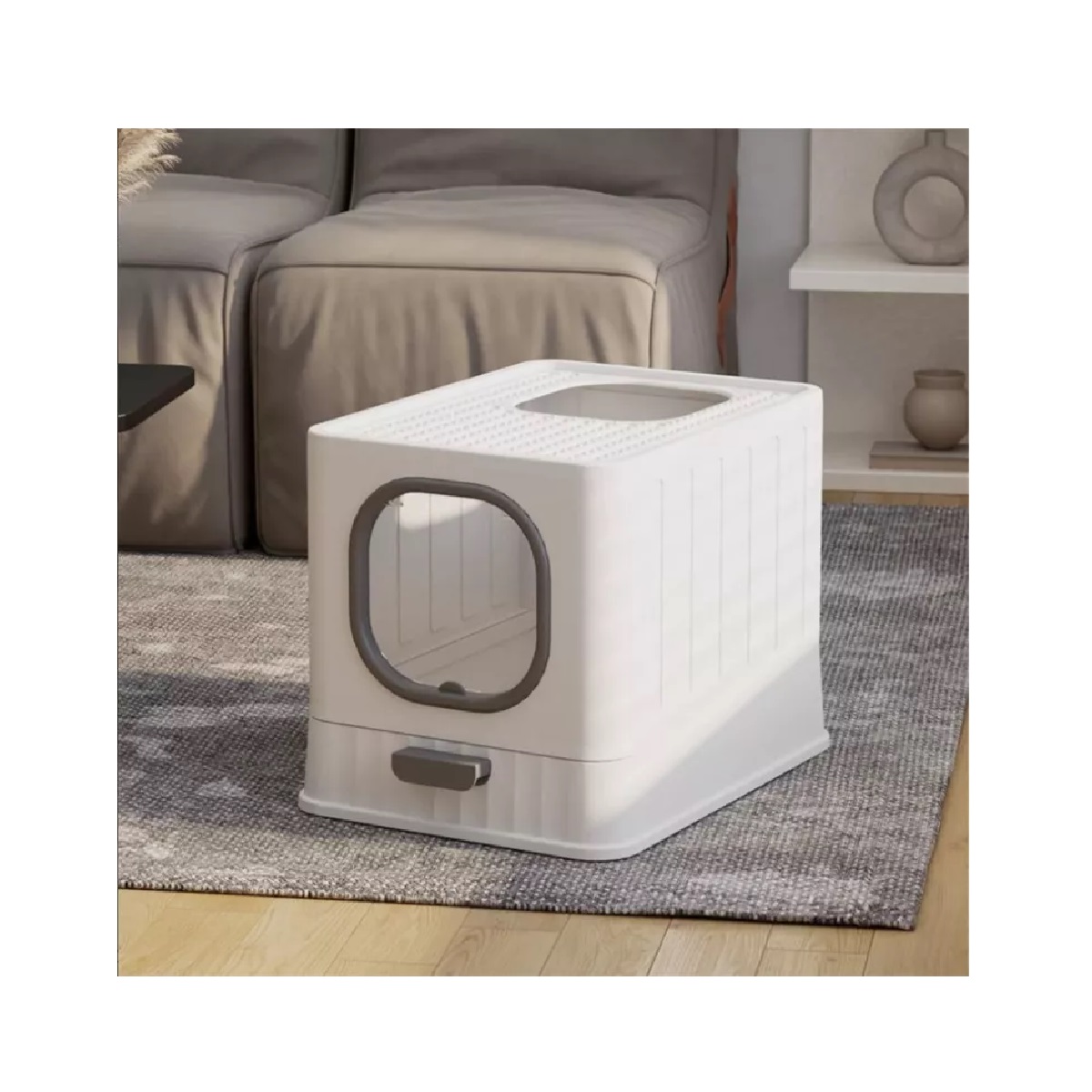 Caja De Arena Plegable Portátil Para Gatos Grande,con Embudo Blanco