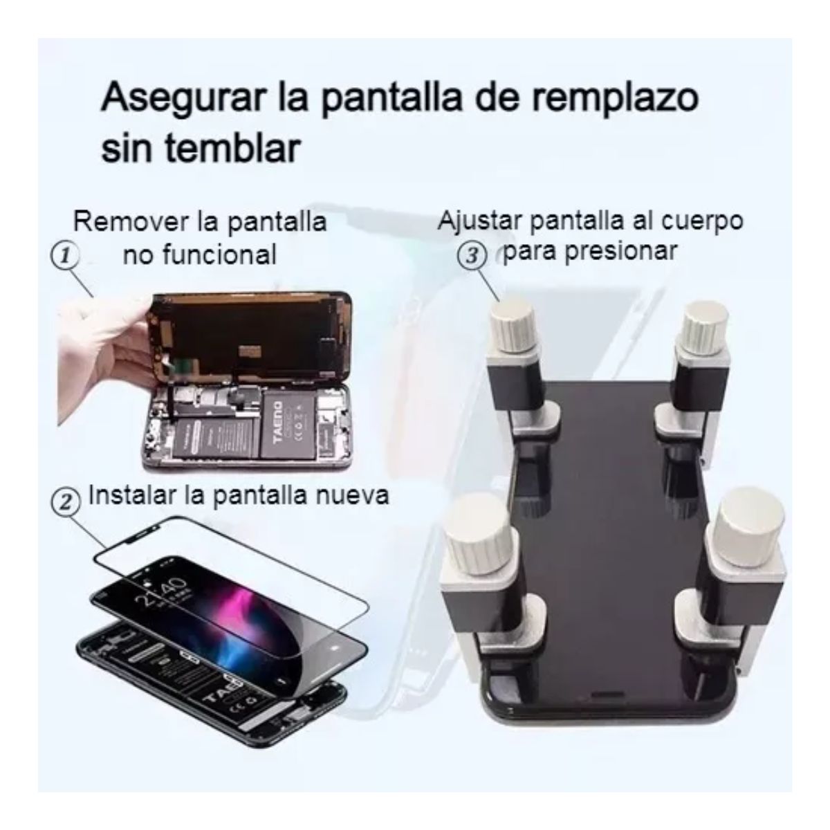 Pinzas Metal Pantalla Celular Clip Sujetadora Prensa Touch 4 Pzs Plata/Negro