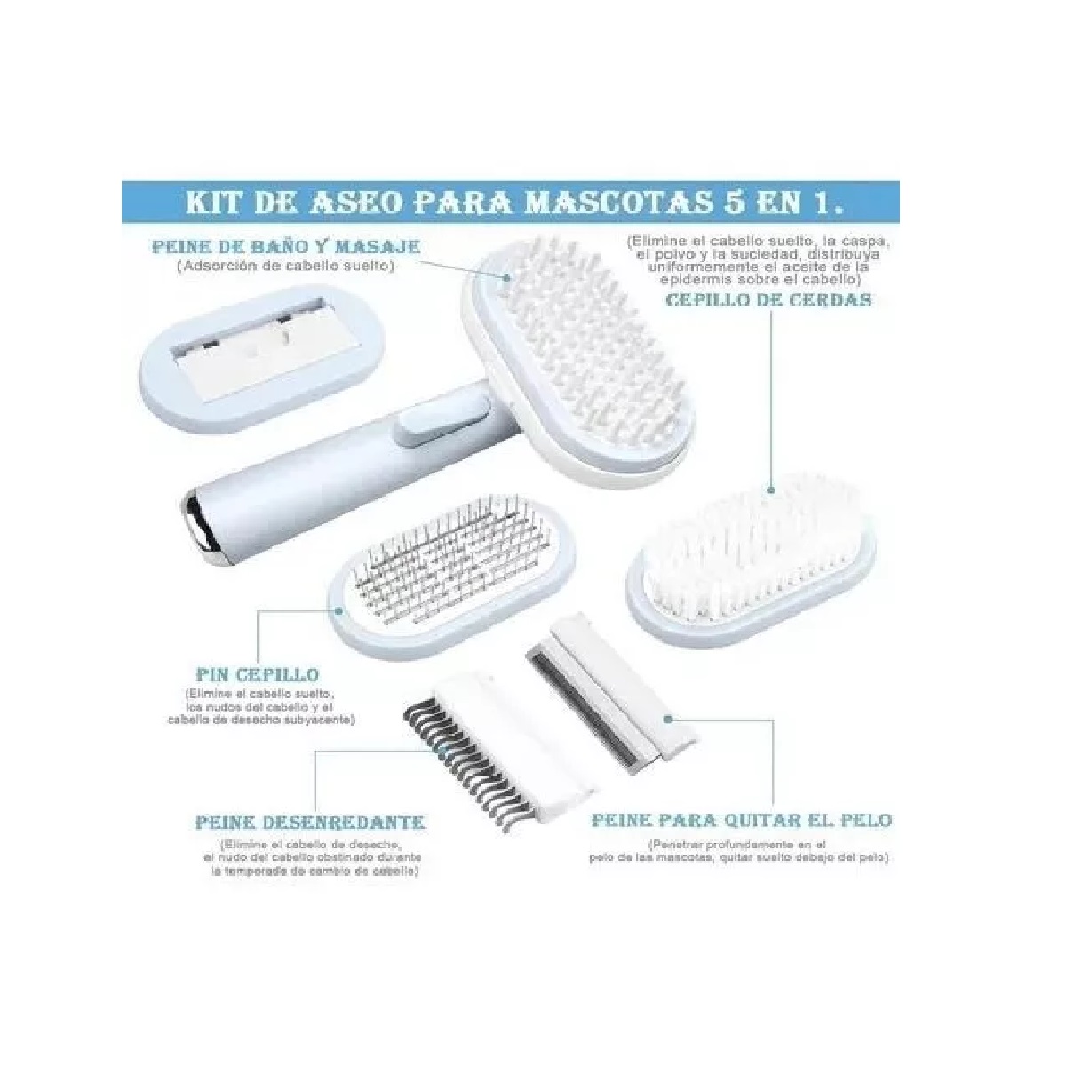 Cepillo Para Perros Y Gatos 5 En 1 Peine Para Mascota