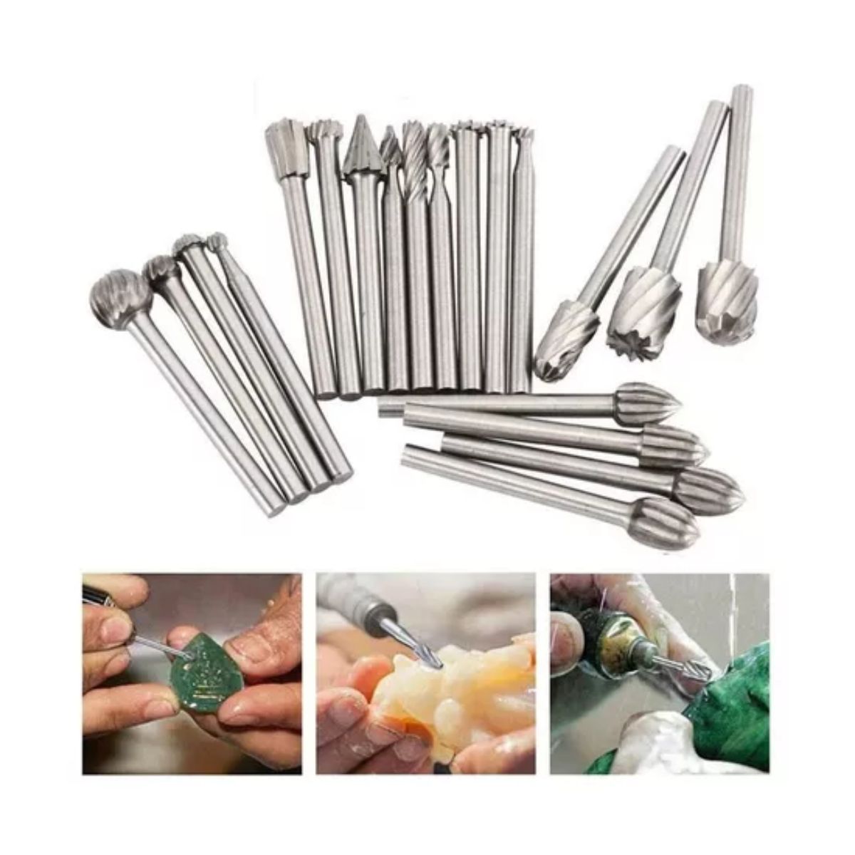 Kit Fresas Para Madera Carburo Para Dremel Mototool 20 Pzs, Plata 