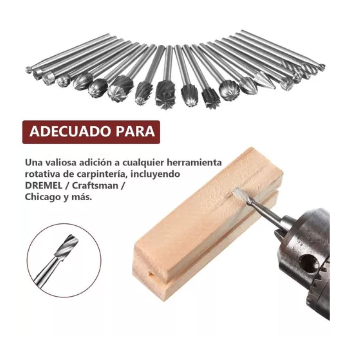  Kit Fresas Para Madera Carburo Para Dremel Mototool 20 Pzs, Plata 